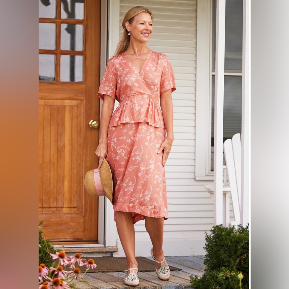 April Cornell Modal 1940s Midi Dress Coral Clover Vintage Style cottage core